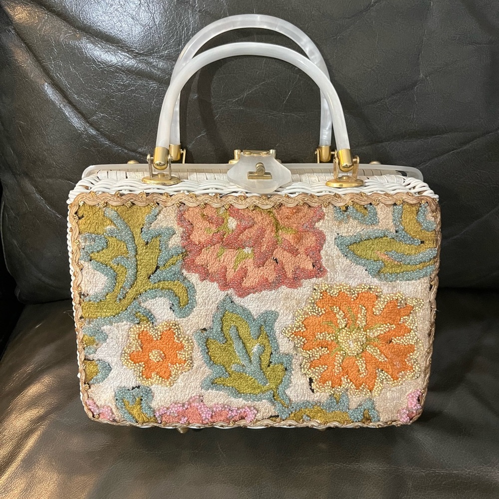White Floral Tapestry Bag